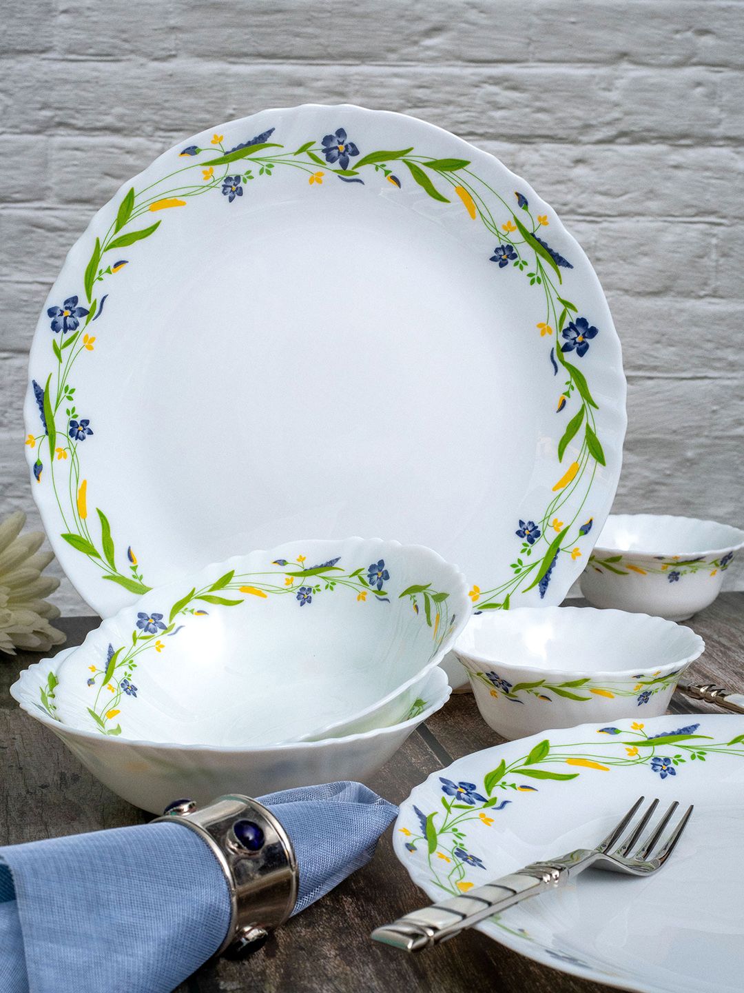 Cello White Floral Opalware Dishwasher and Microwave Safe 6 Piece Dinner Set