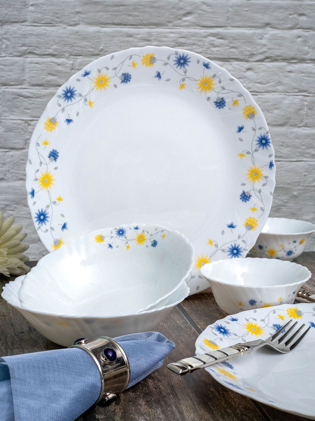 Cello White Floral Opalware Dishwasher and Microwave Safe 6 Piece Dinner Set