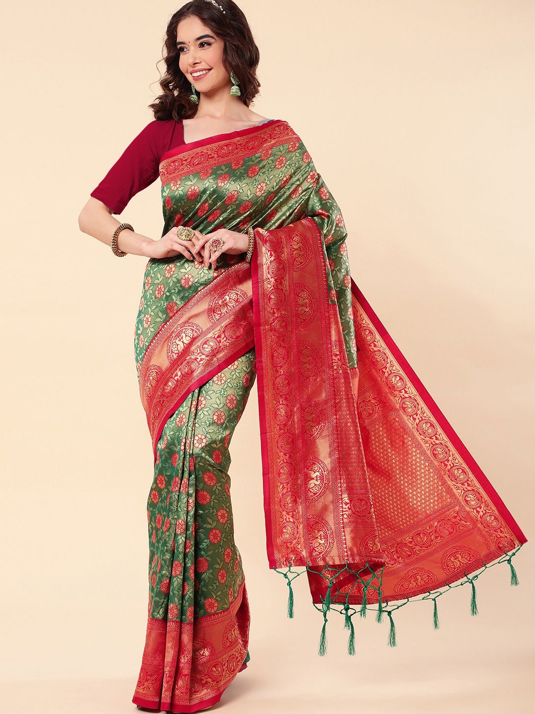 ZIKARAA Woven Design Zari Pure Silk Banarasi Saree Price in India