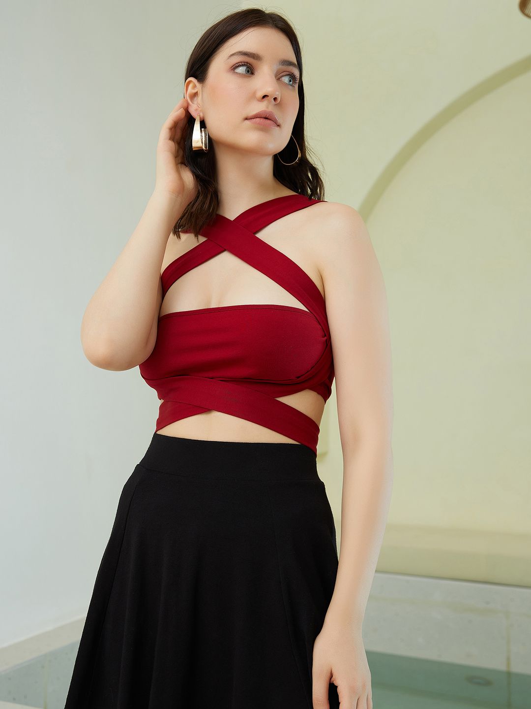 Berrylush Halter Neck Cotton Styled Back Crop Top Price in India
