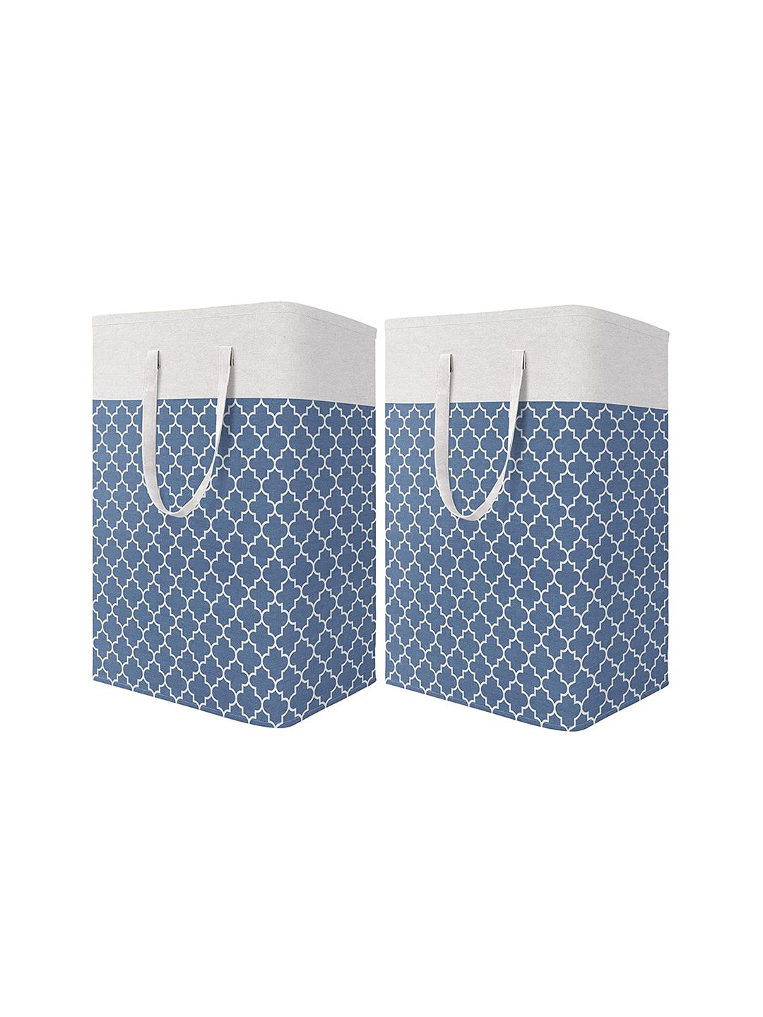 HOUSE OF QUIRK Blue & White 2 Pieces Collapsible Waterproof Laundry Bag with Handles 75L