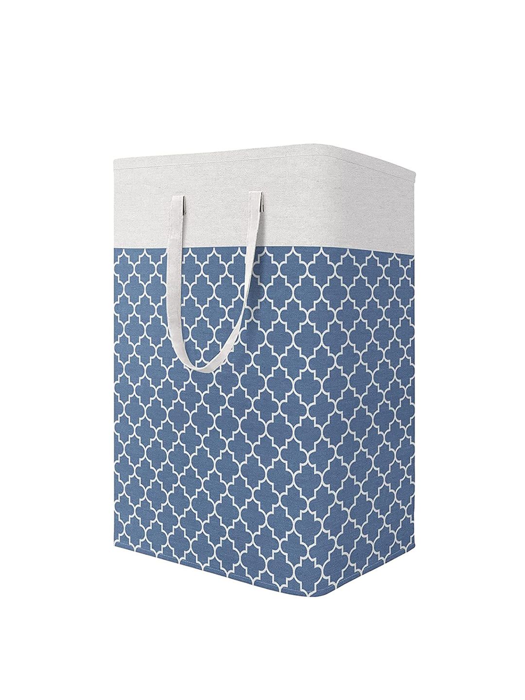 HOUSE OF QUIRK Blue & White Collapsible Waterproof Laundry Bag with Handles 75L