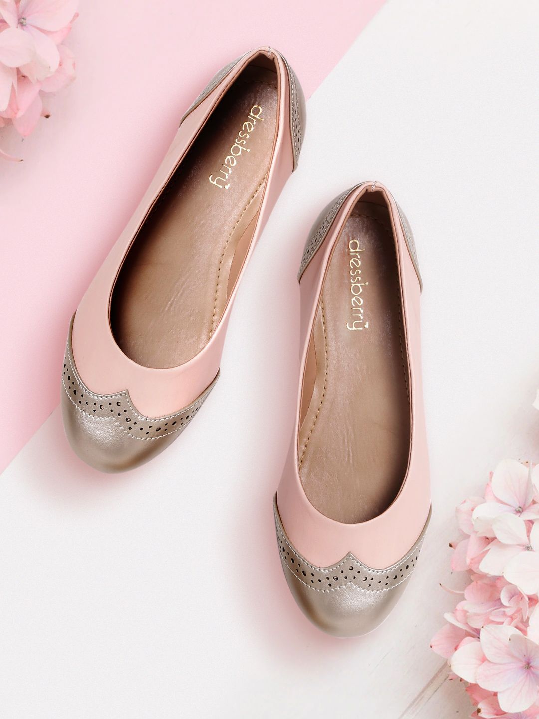DressBerry Women Pink & Gold-Toned Ballerinas Price in India