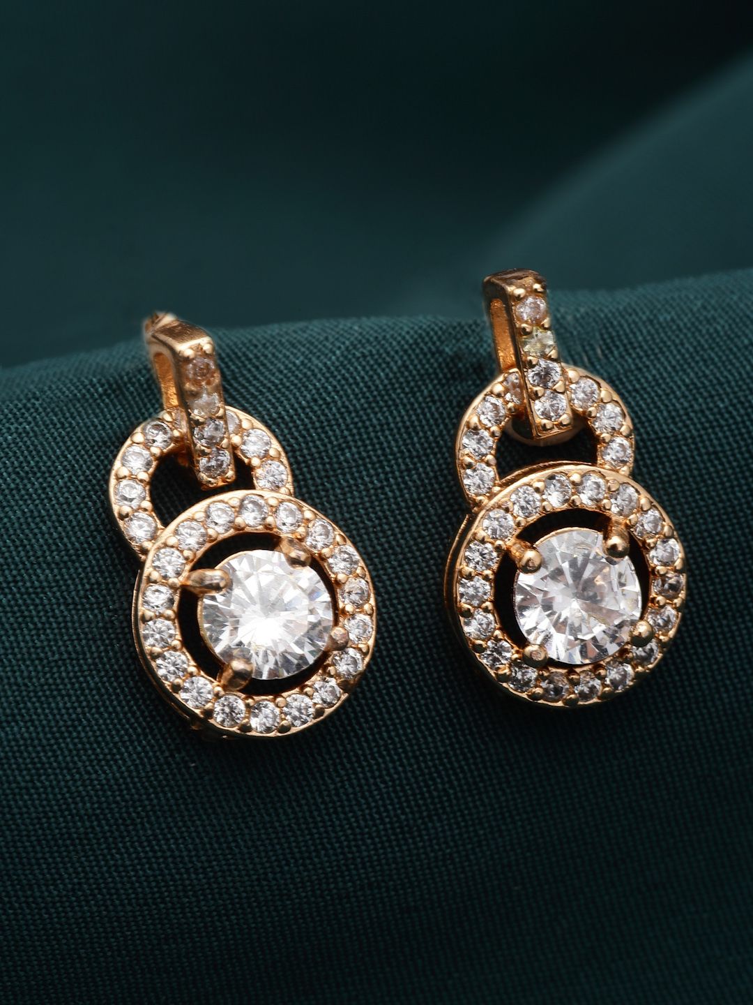 VOGUE PANASH Gold-Plated AD-Stone Circular Shaped Drop Earrings
