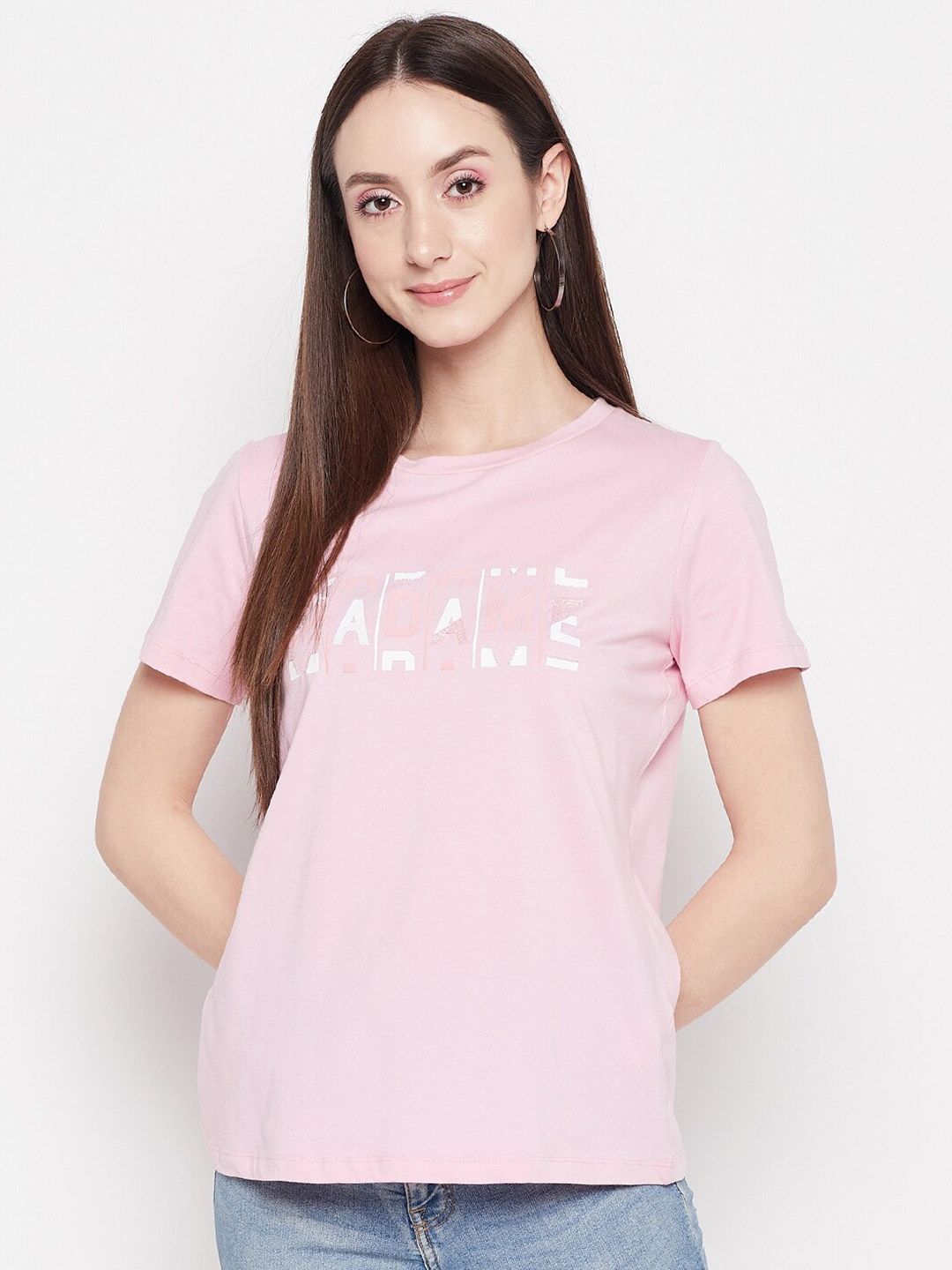 Madame Women Typography Printed Cotton T-shirt Price in India