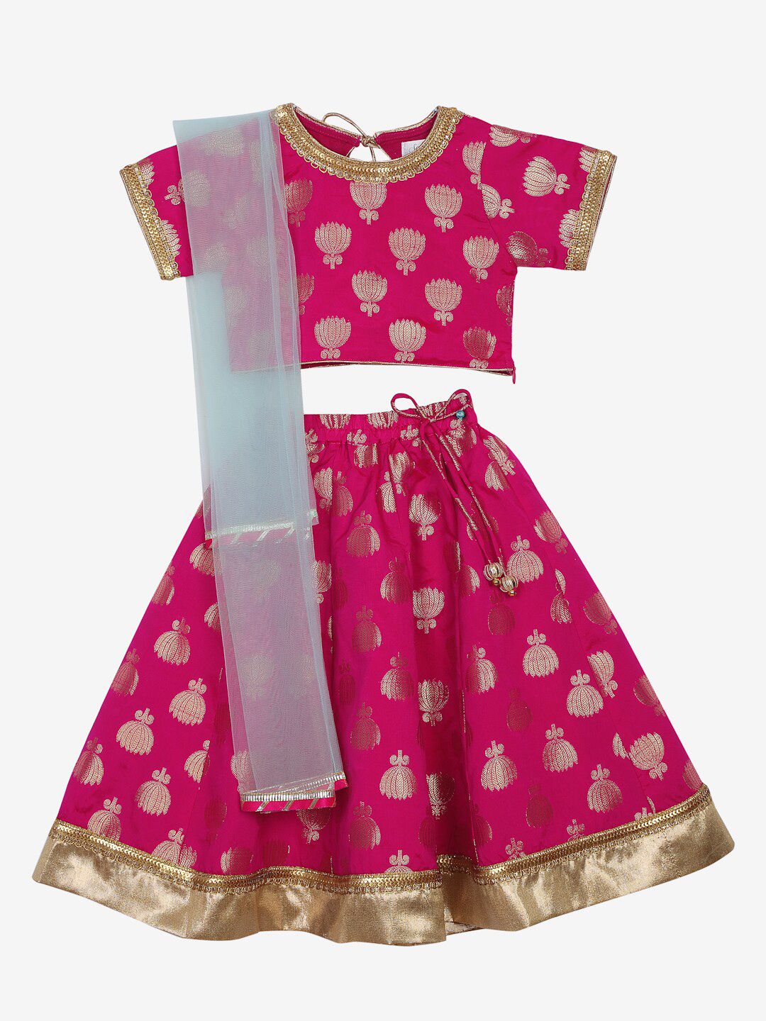 SAKA DESIGNS Girls Magenta & Blue Ready to Wear Lehenga & Blouse With Dupatta Price in India