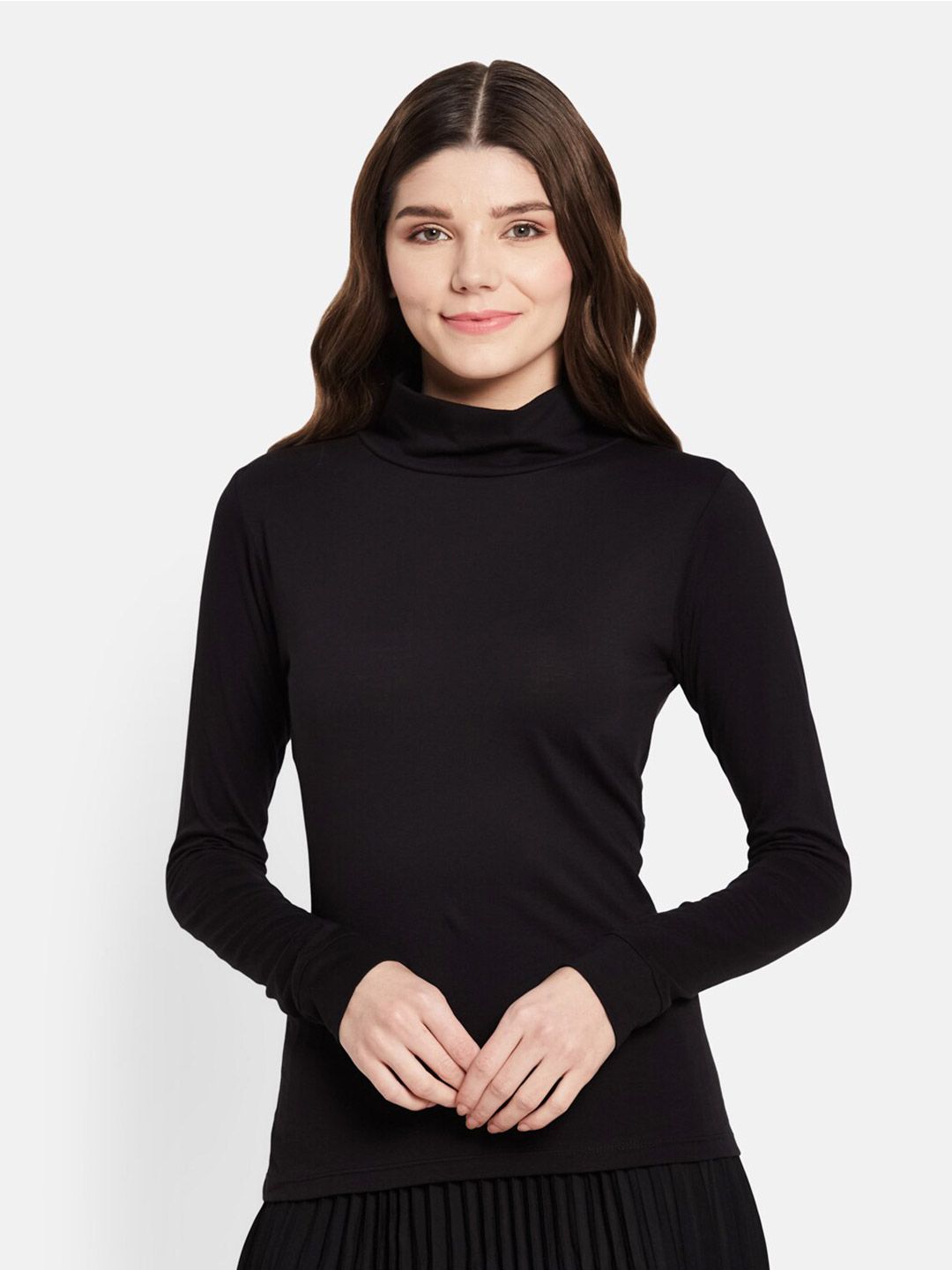 UNMADE Black Cowl Neck Long Sleeves Top Price in India