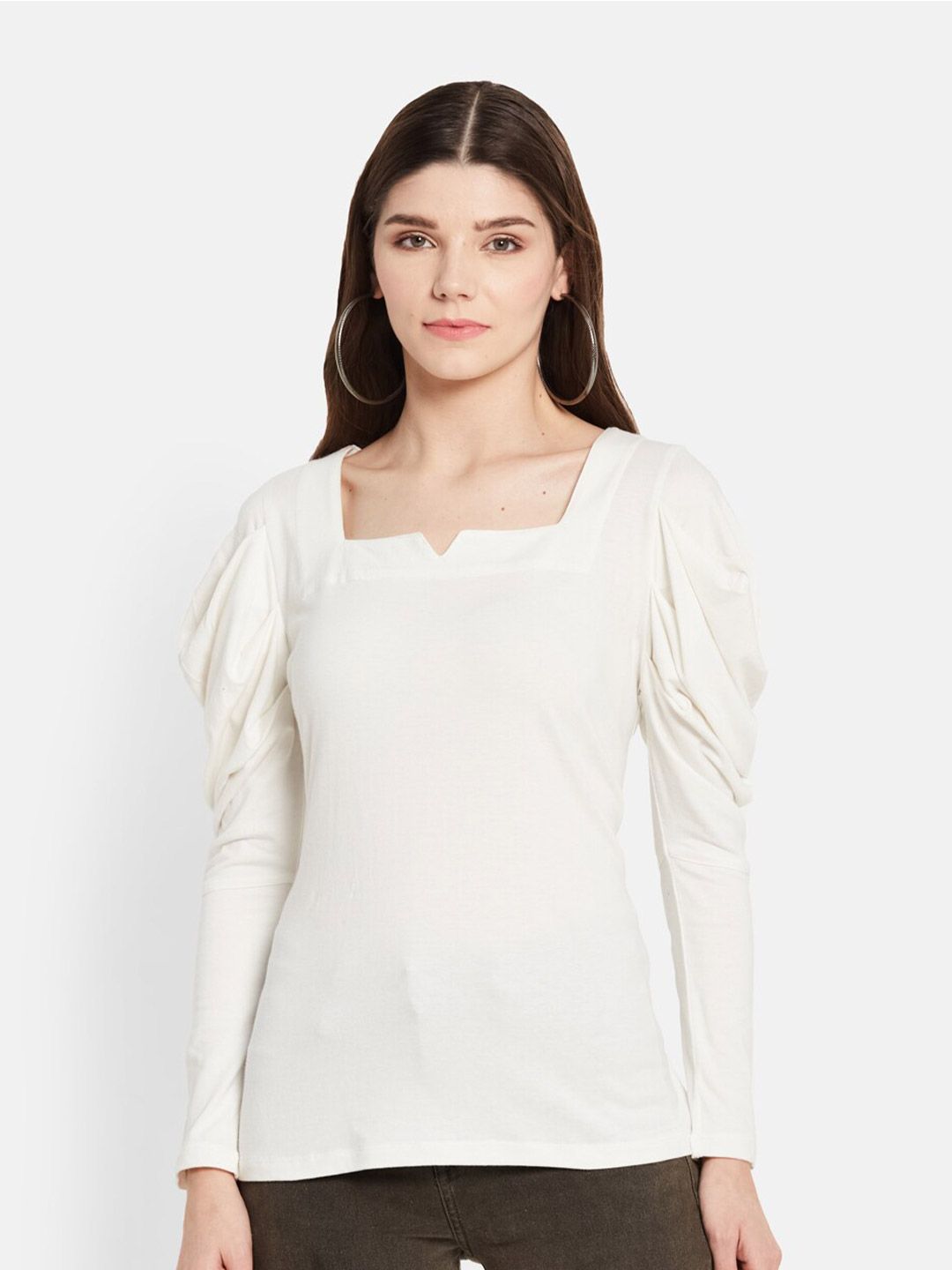 UNMADE Square Neck Puffed Sleeve Top Price in India