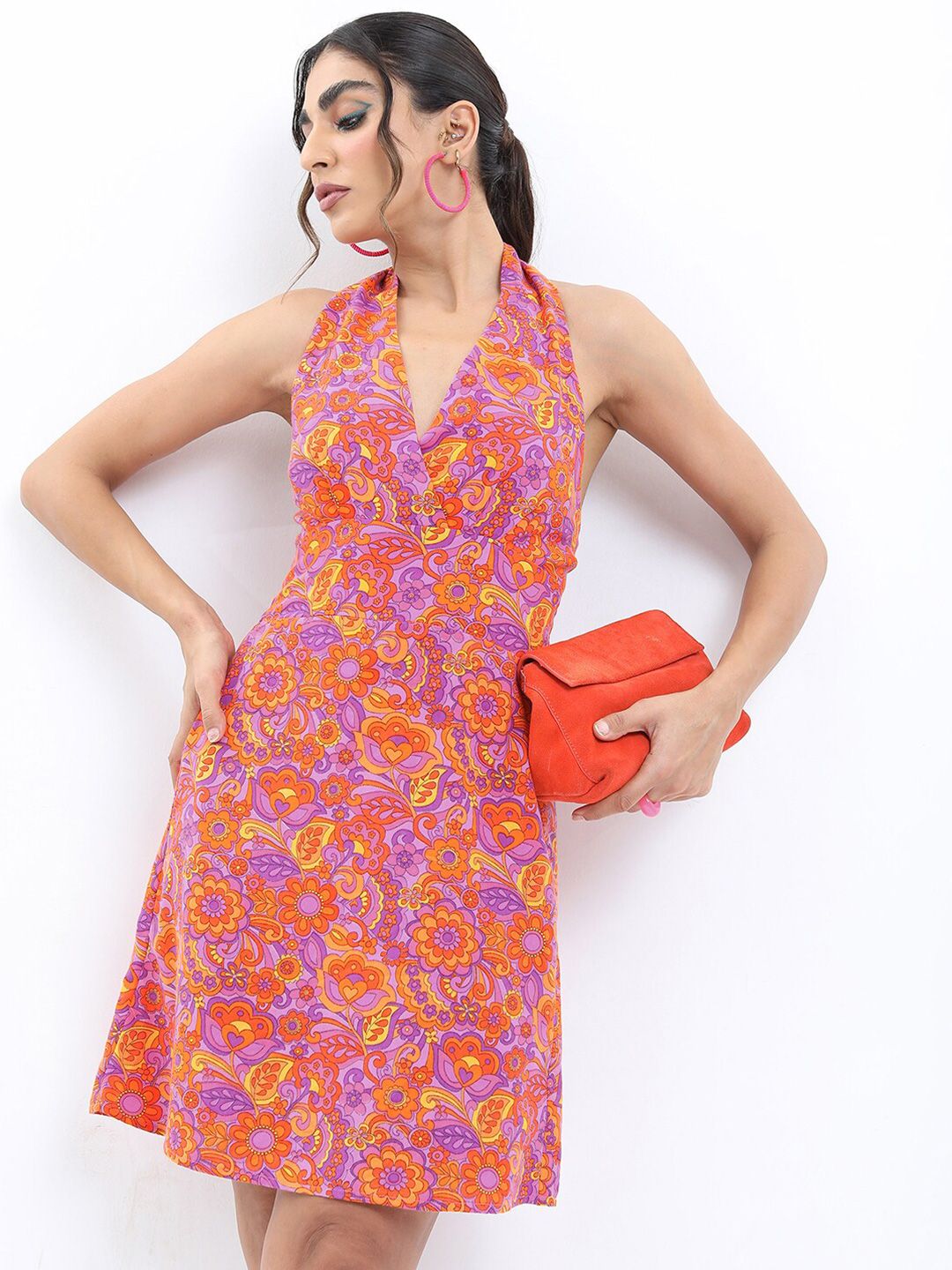 KETCH Floral Tie-Up Neck A-Line Dress Price in India