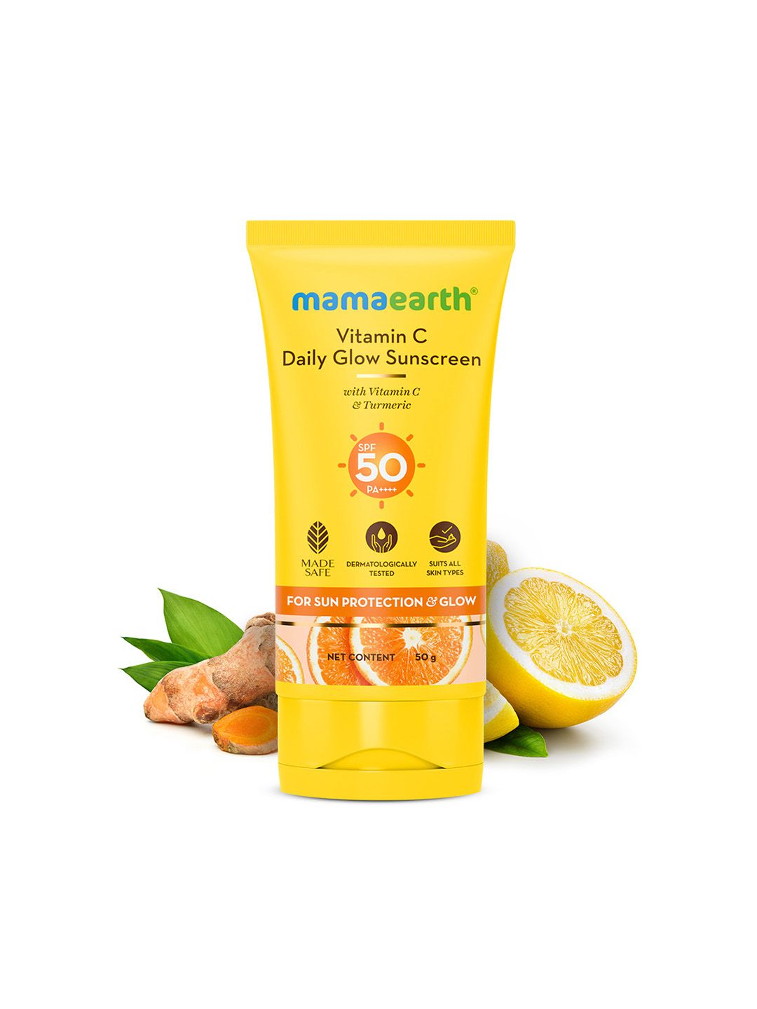 Mamaearth Daily Glow SPF50 PA+++ Sunscreen with Vit. C & Turmeric for Sun Protection - 50g