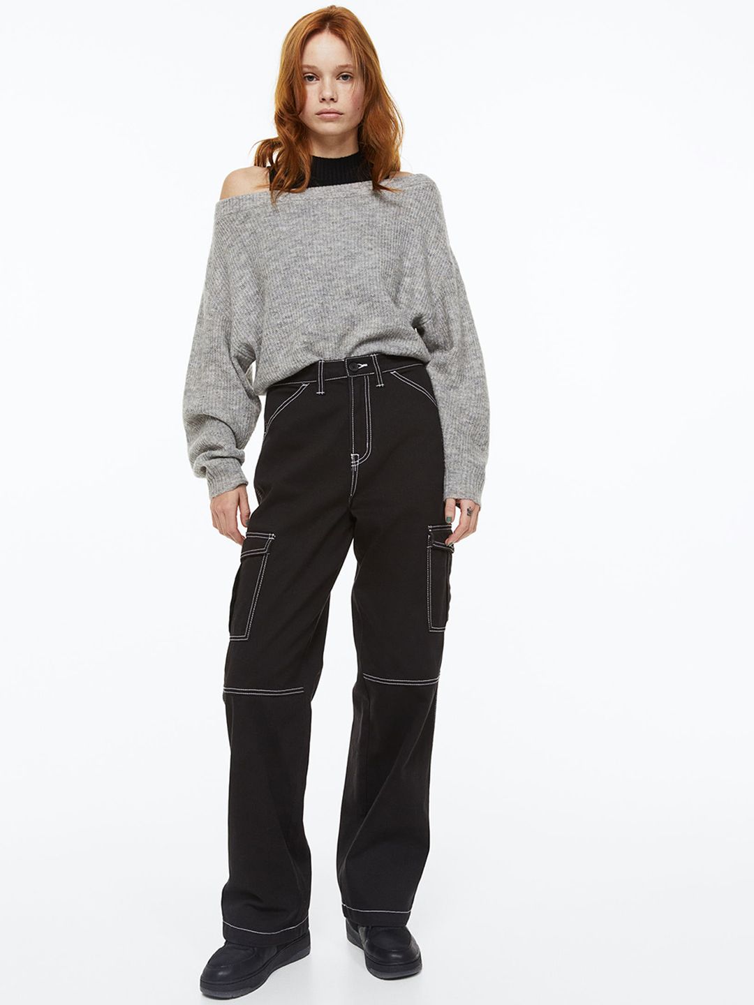 H&M Women Black High-Rise Cargos Trousers Price in India