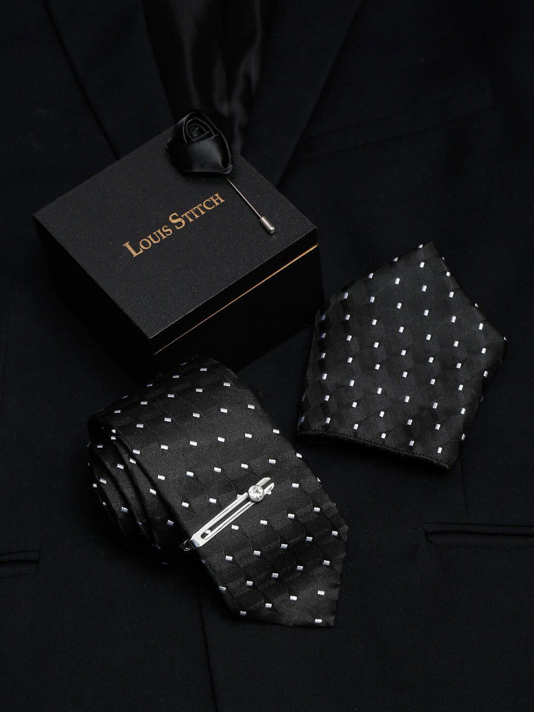 LOUIS STITCH Men Italian Silk Necktie Accessory Gift Set