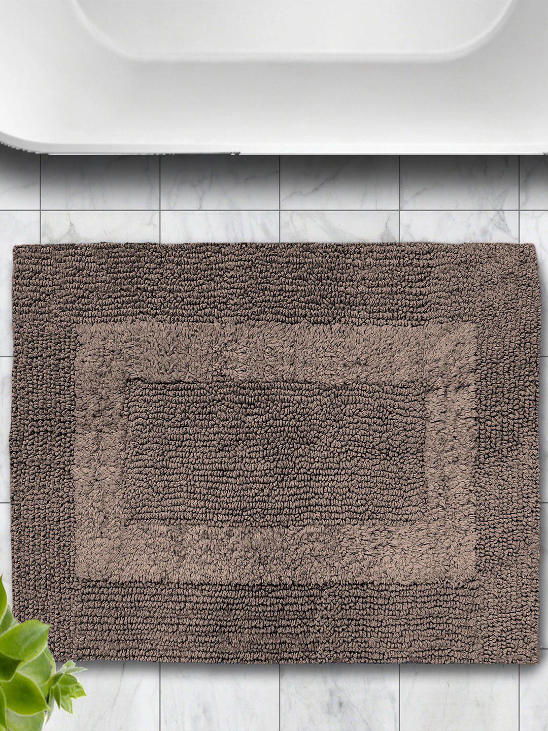 LUXEHOME INTERNATIONAL Paris Coffee-Brown 2800GSM Pure Cotton Quick Dry Reversible Bath Rug
