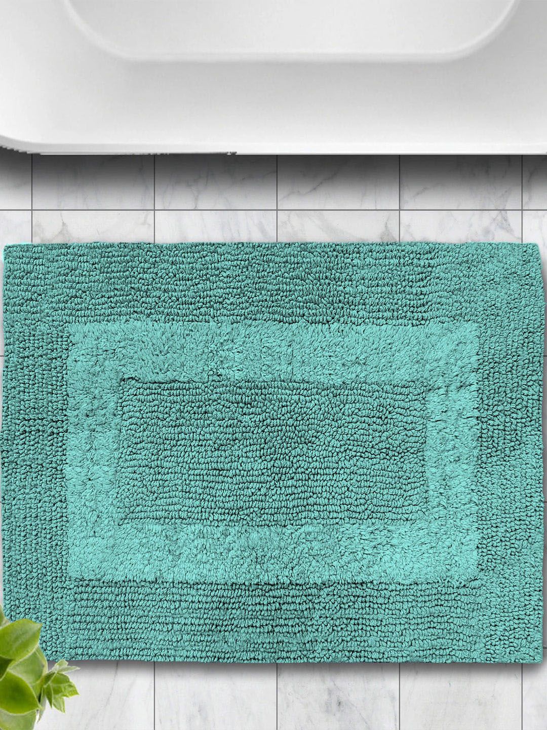 LUXEHOME INTERNATIONAL Paris Turquoise Blue 2800 GSM Pure Cotton Reversible Bath Rug
