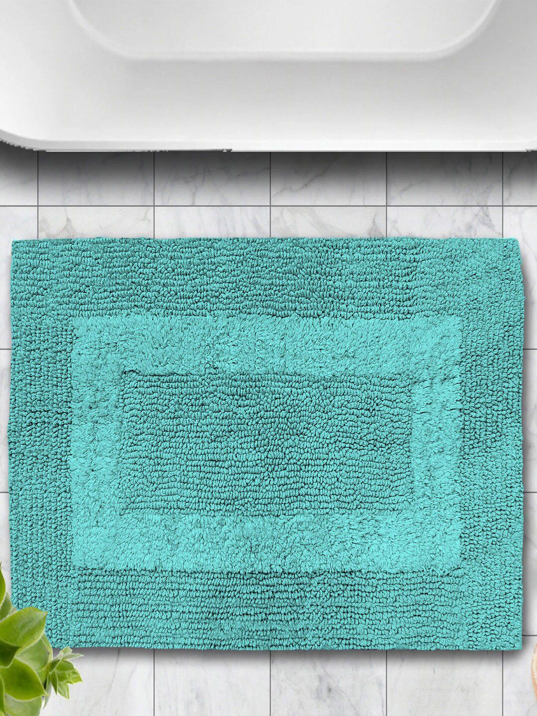 LUXEHOME INTERNATIONAL Paris Aqua-Blue 2800 GSM Pure Cotton Reversible Bath Rug