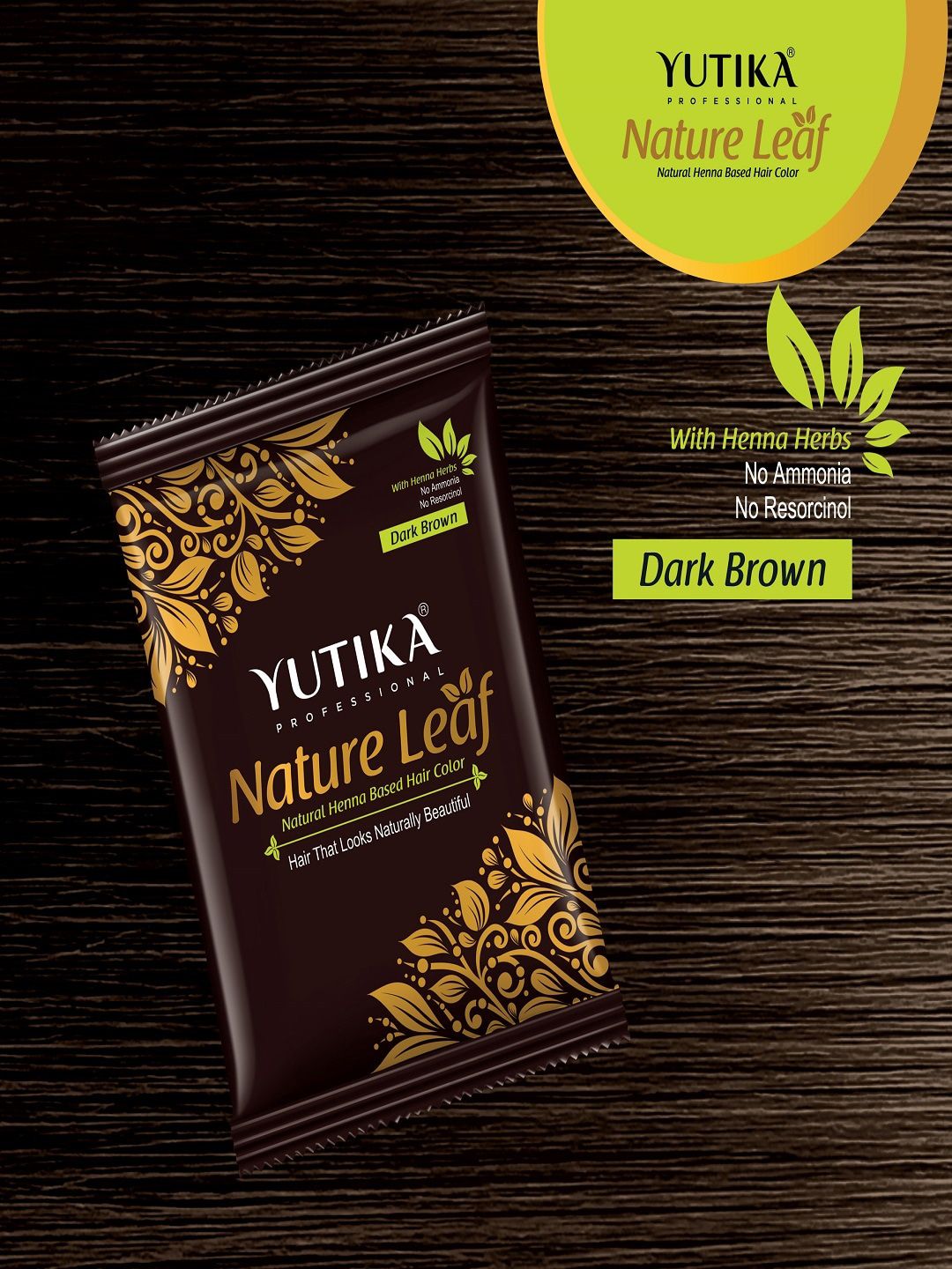 YUTIKA Set Of 8 Sachets Nature Leaf Henna Based Hair Color 30 gm Each - Dark Brown