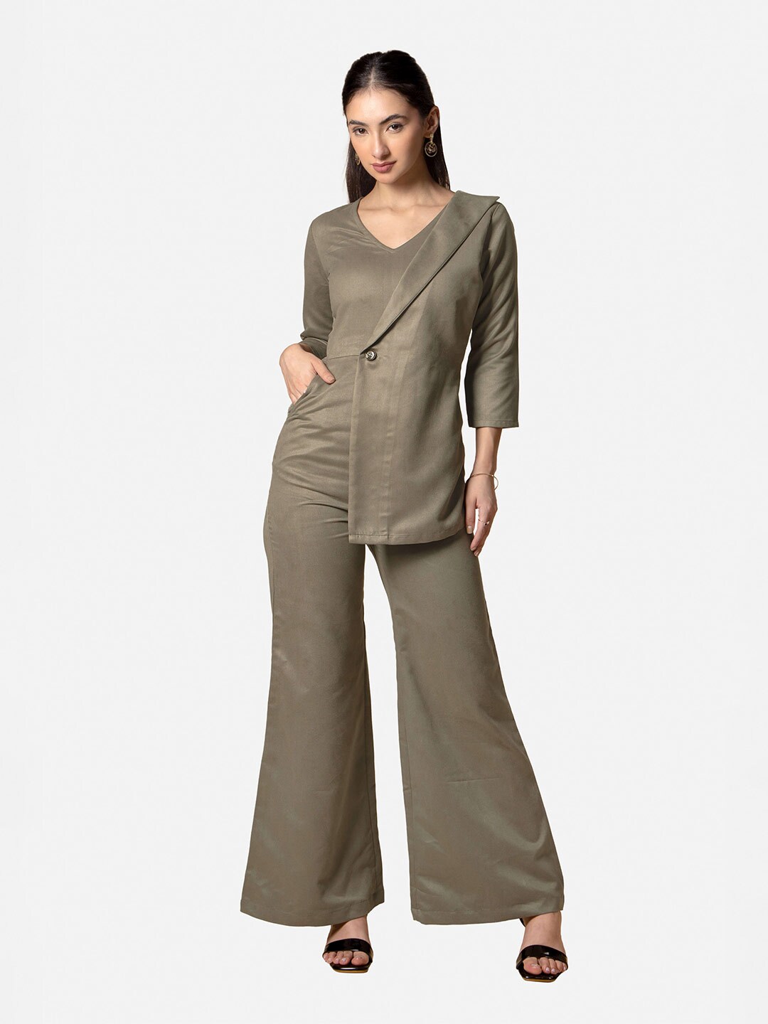 NEOFAA V-Neck Wrap Basic Jumpsuit Price in India