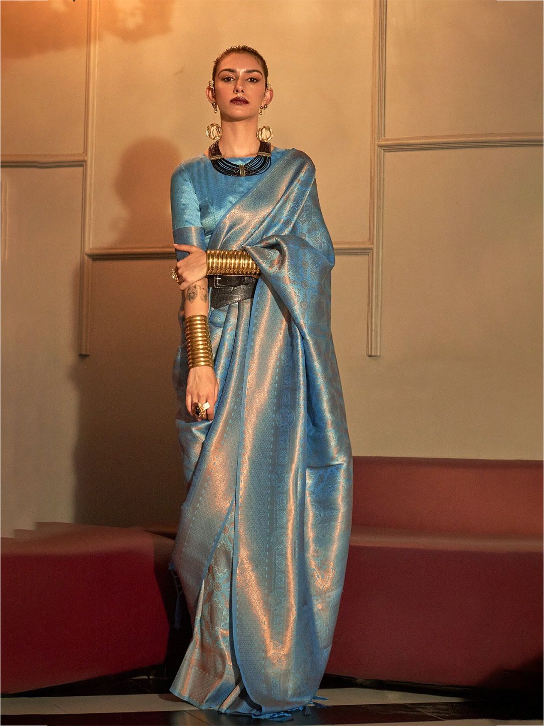 MOKSHA DESIGNS Woven Design Zari Pure Silk Kanjeevaram Saree Price in India