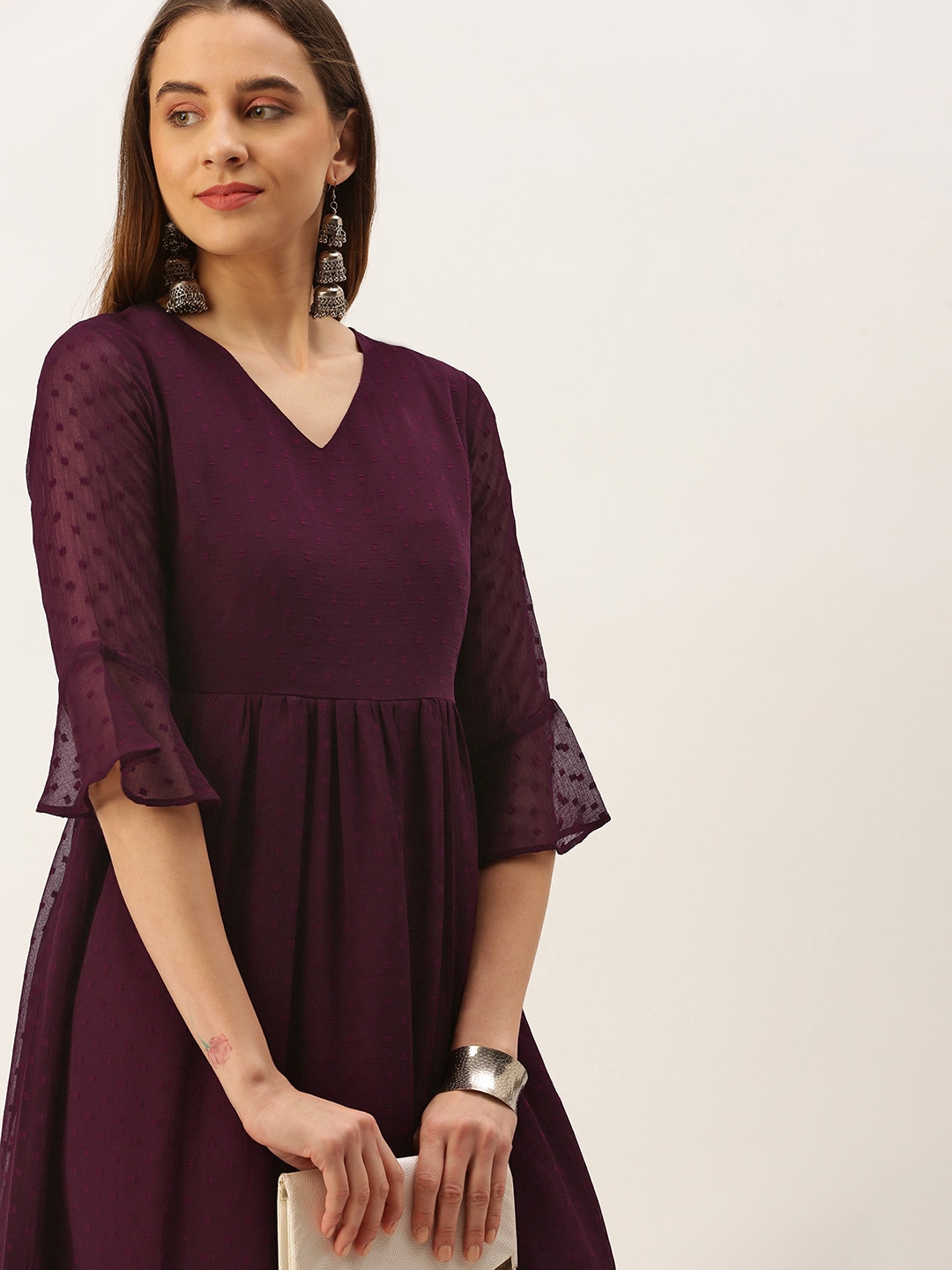 SWAGG INDIA Purple Chiffon Ethnic Midi Dress Price in India