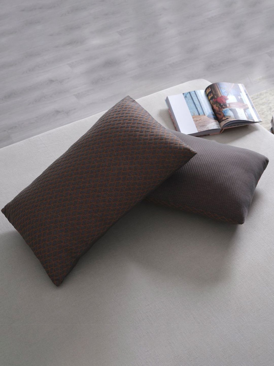 LA VERNE LA VERNE Diamond Brown Solid Polyester Adjustable Set of 2 Medium Fibre Sleep Pillow-17 x 27 cm