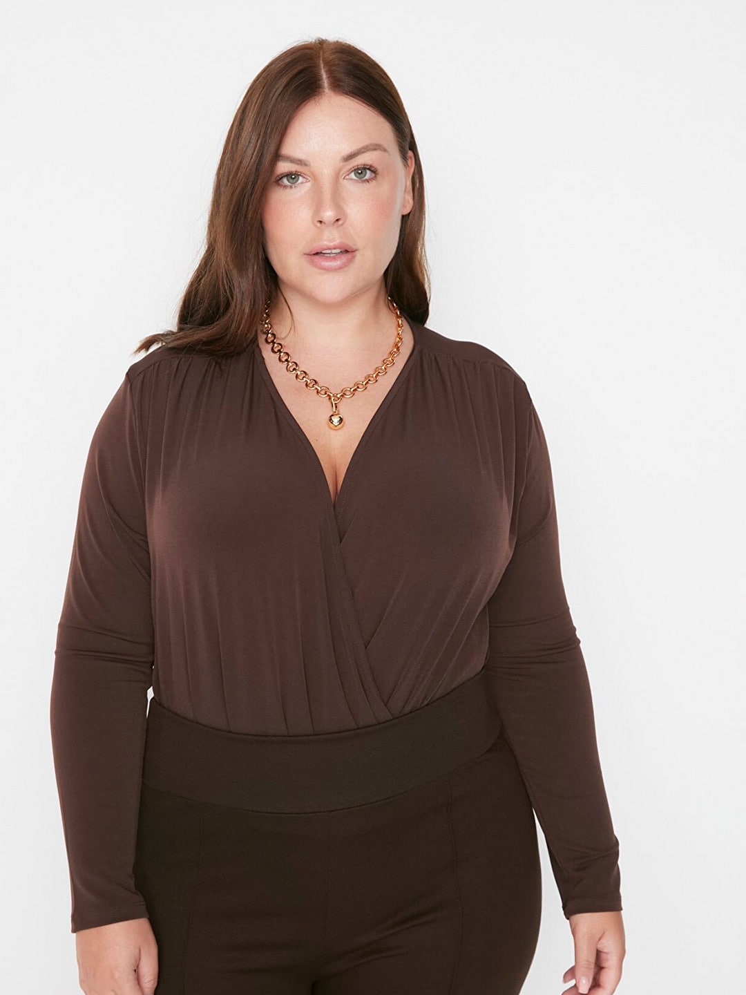 Trendyol Plus Size V-Neck Long Sleeves Wrap Top Price in India