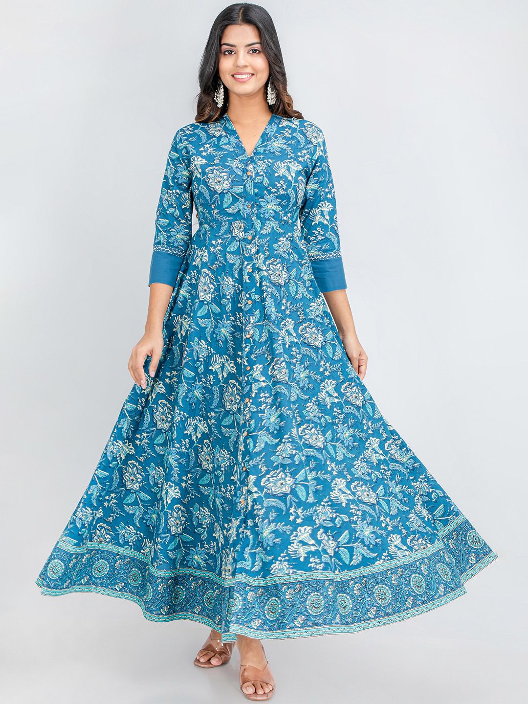 SUTI Floral Print Ethnic Maxi Cotton Dress Price in India