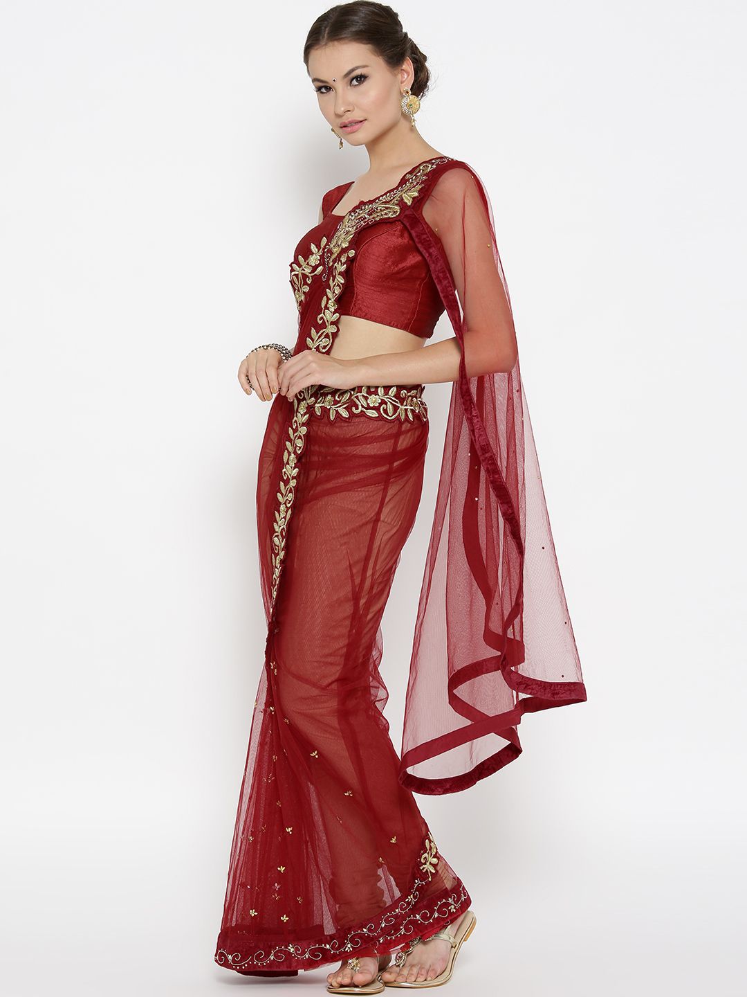 Chhabra 555 Red Embellished Net Saree Price in India