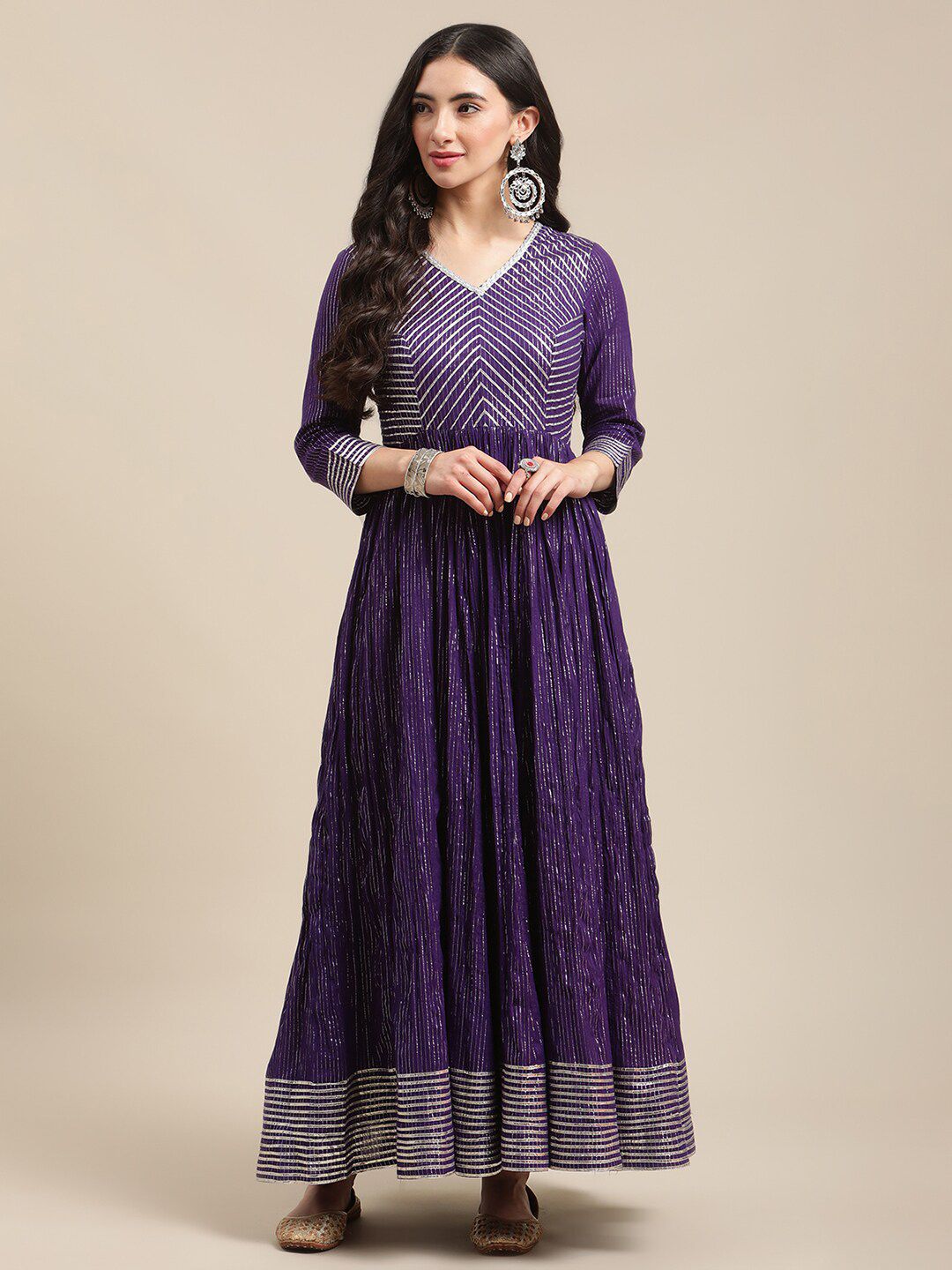 Varanga Ethnic V Neck Cotton Maxi Dress Price in India