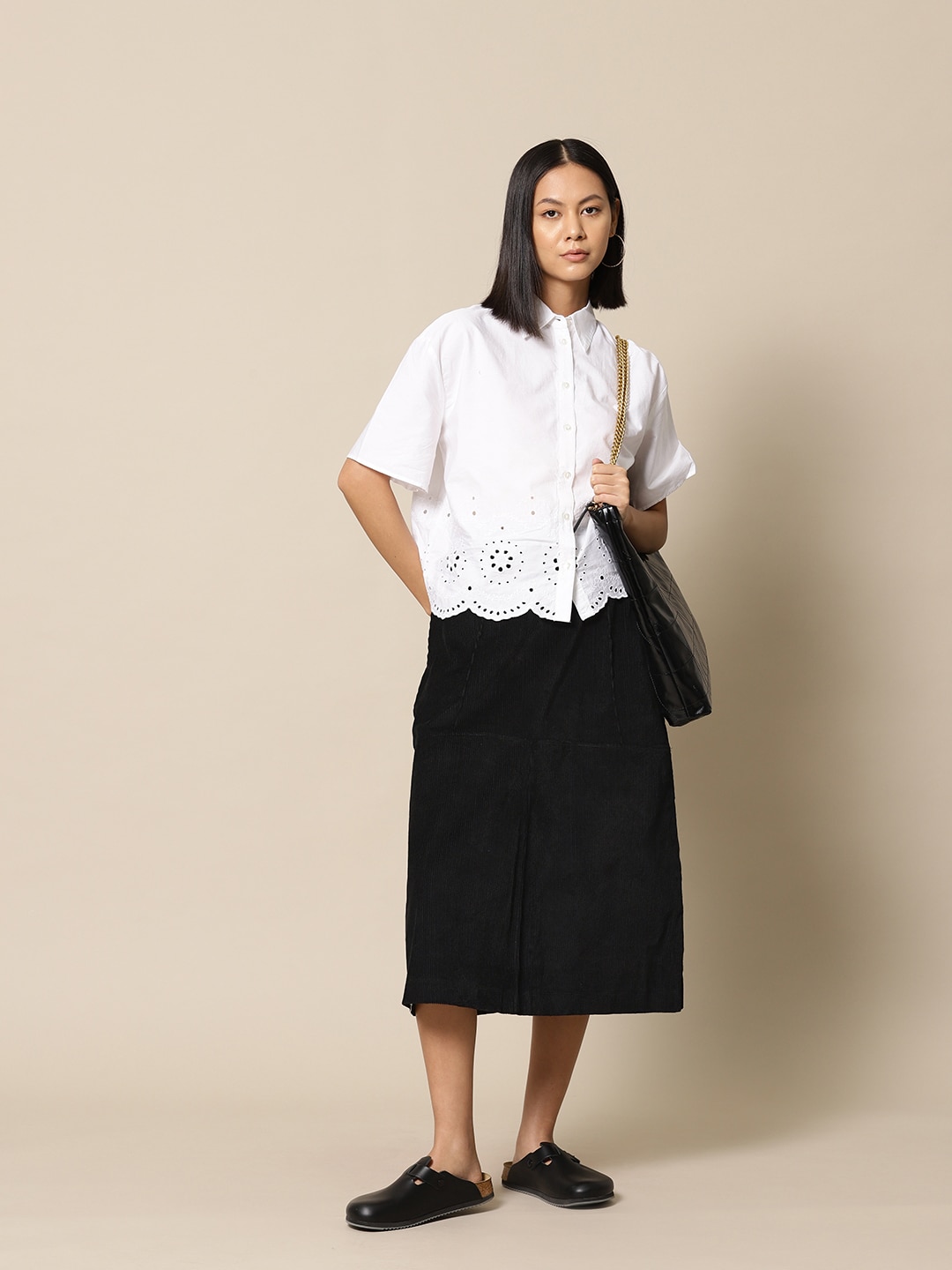BOWER Self-Striped A-Line Skirt Price in India