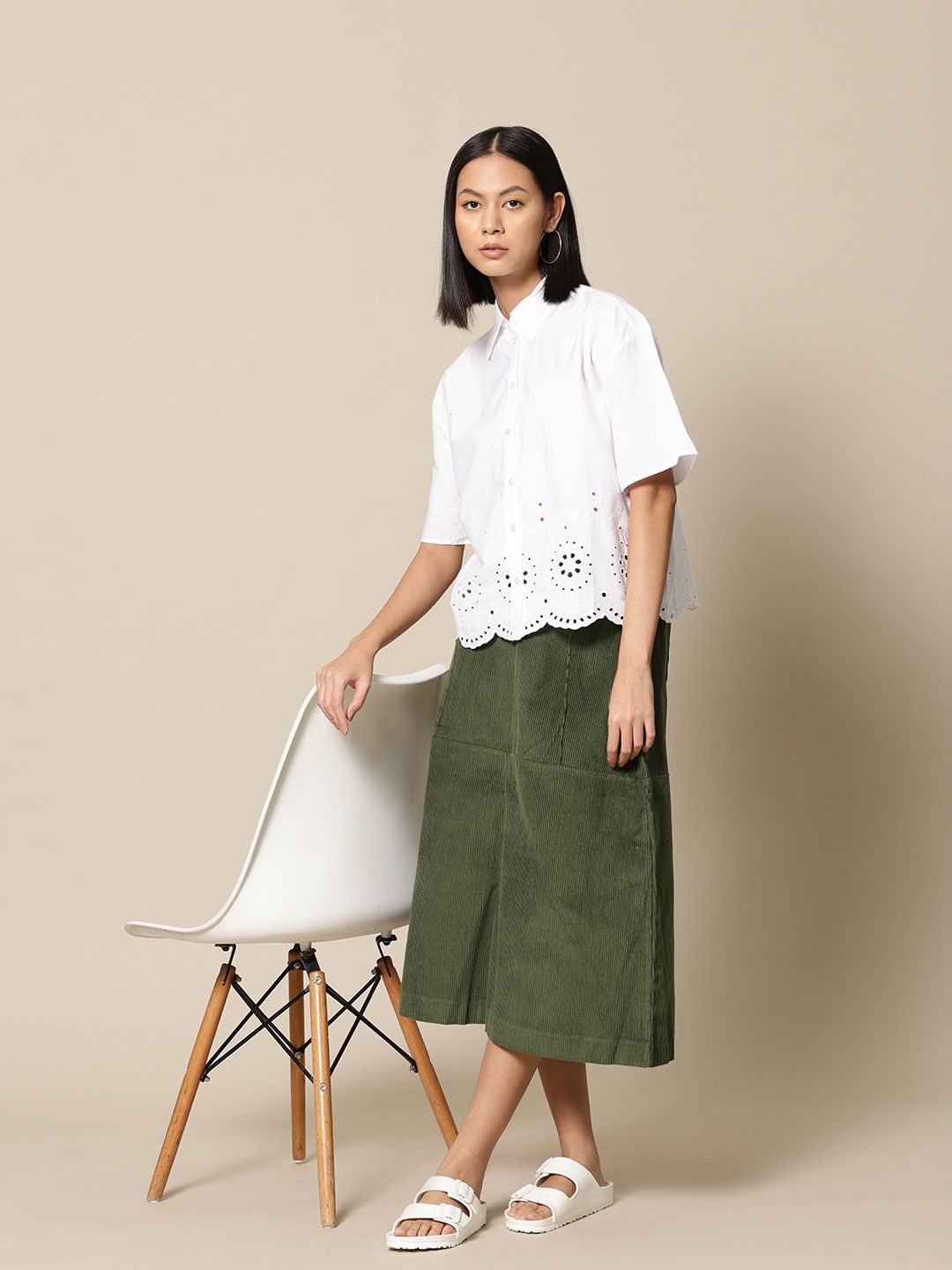 BOWER Self-Striped Corduroy A-Line Midi Skirt Price in India