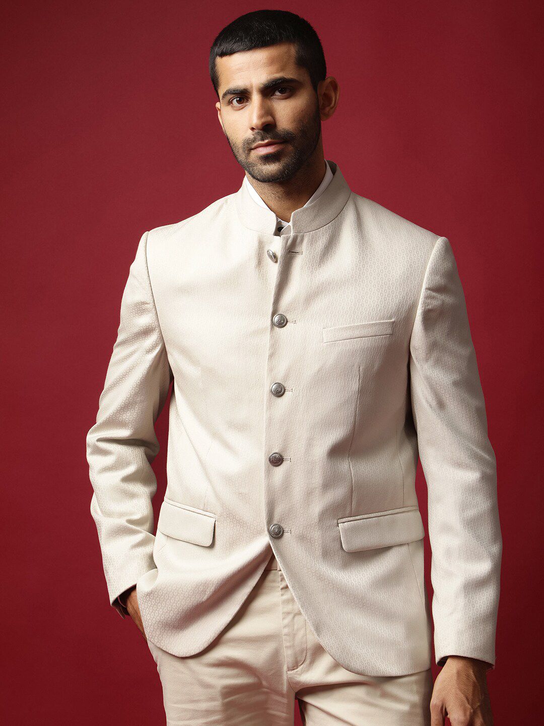 RARE RABBIT Self Designed Bandhgala Blazer deal from myntra