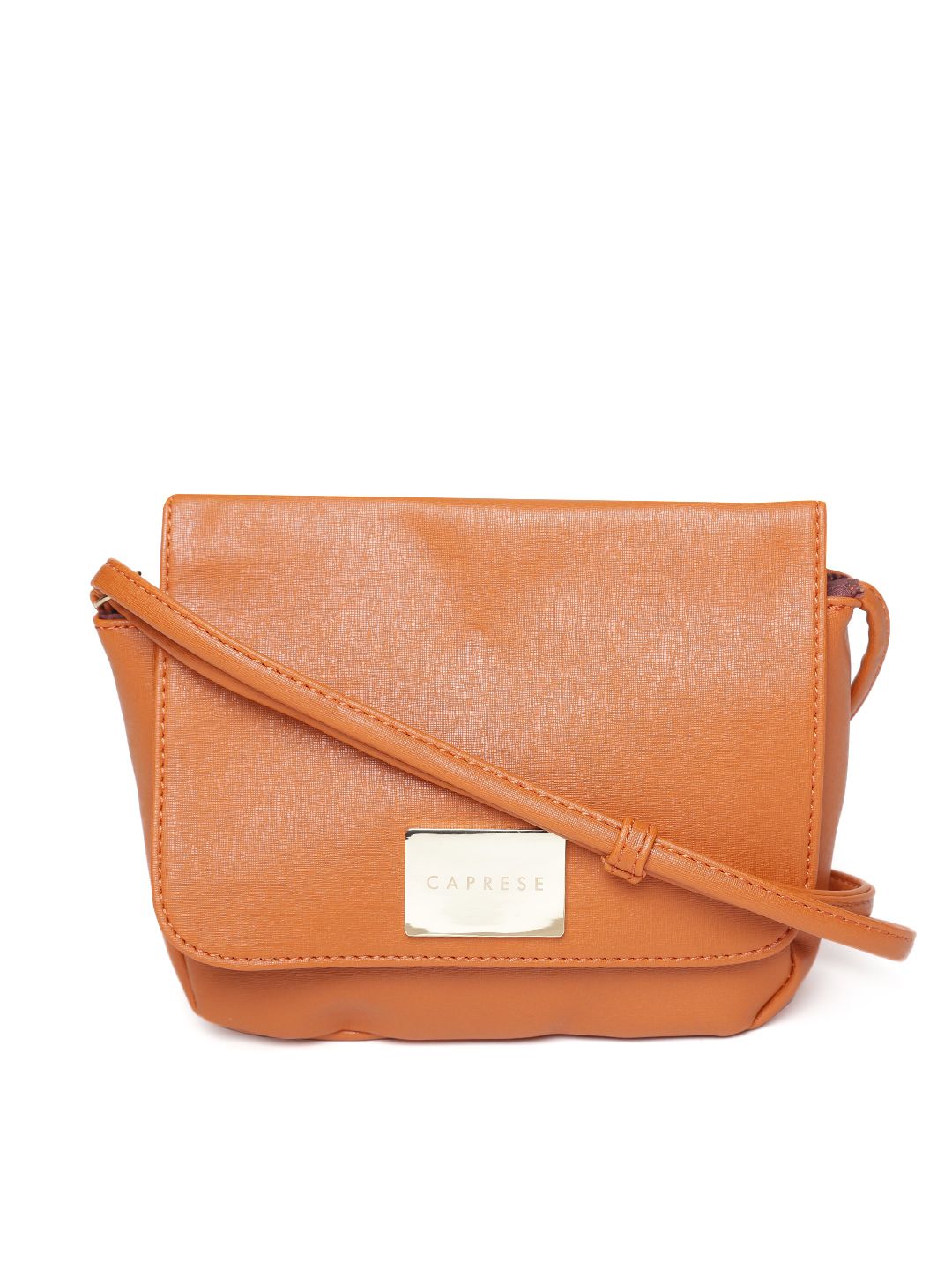 Caprese Tan Brown Solid Sling Bag Price in India