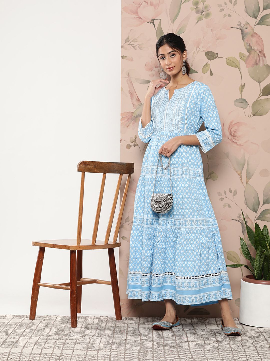Juniper Ethnic Motifs Ethnic A-Line Midi Dress Price in India