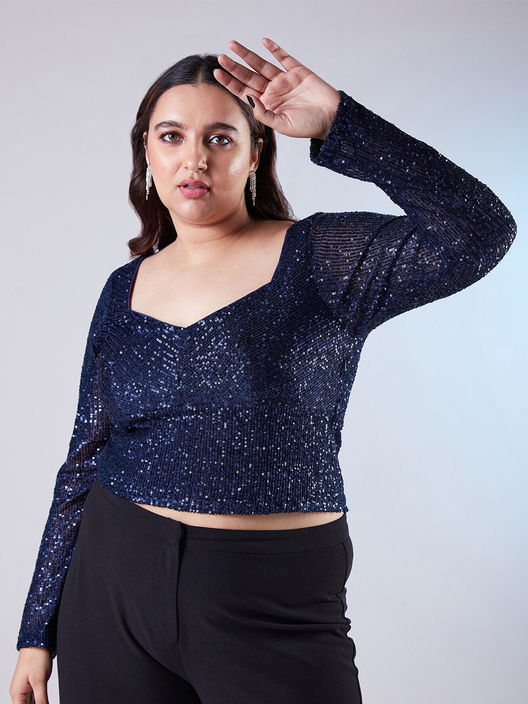20Dresses Plus Size Embellished Sweetheart Neck Top Price in India