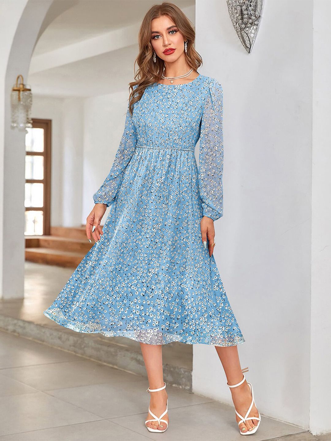 KERI PERRY Round Neck Floral Midi Dress Price in India