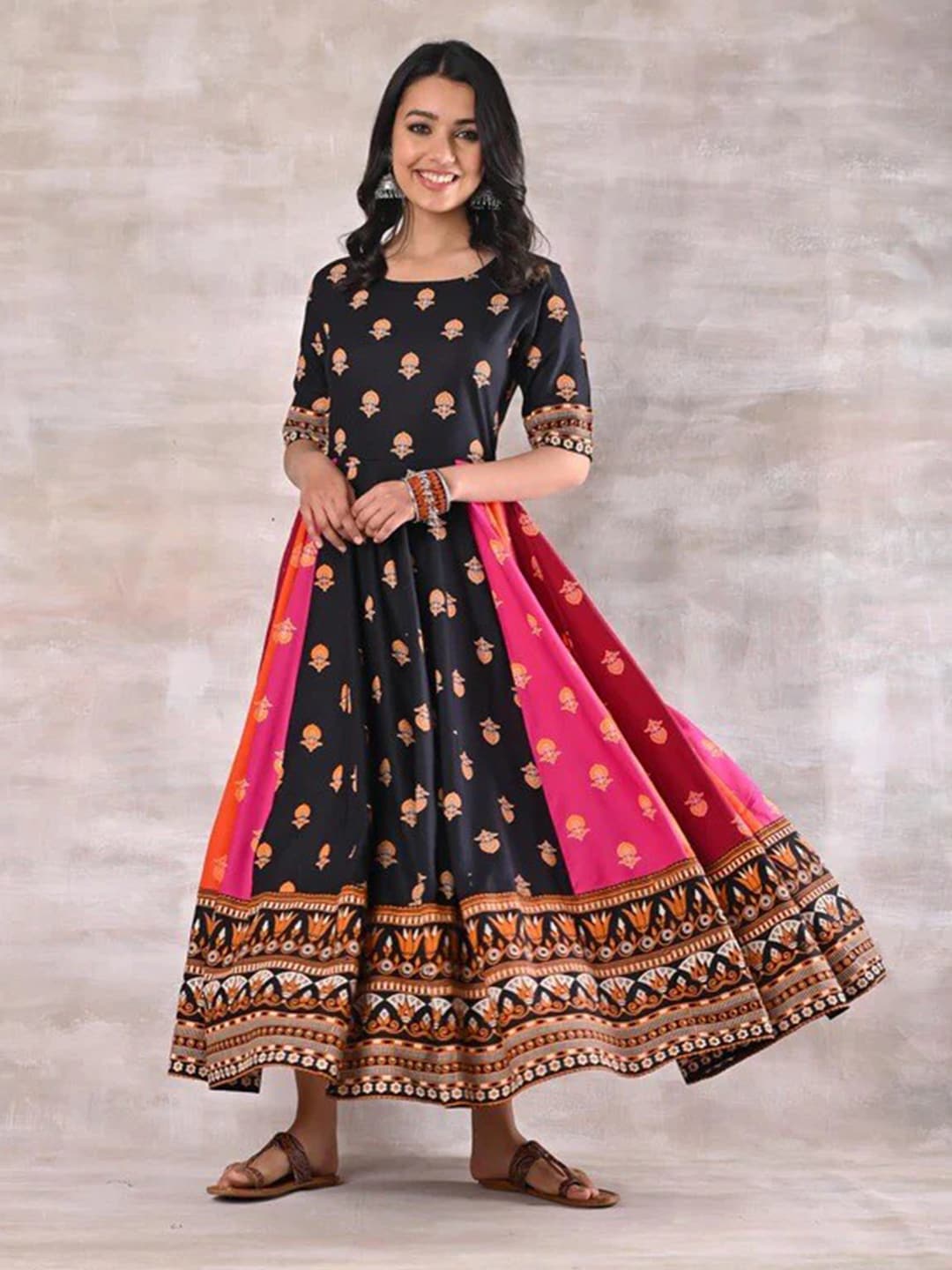 Rustorange Ethnic Motifs Maxi Pure Cotton Dress Price in India