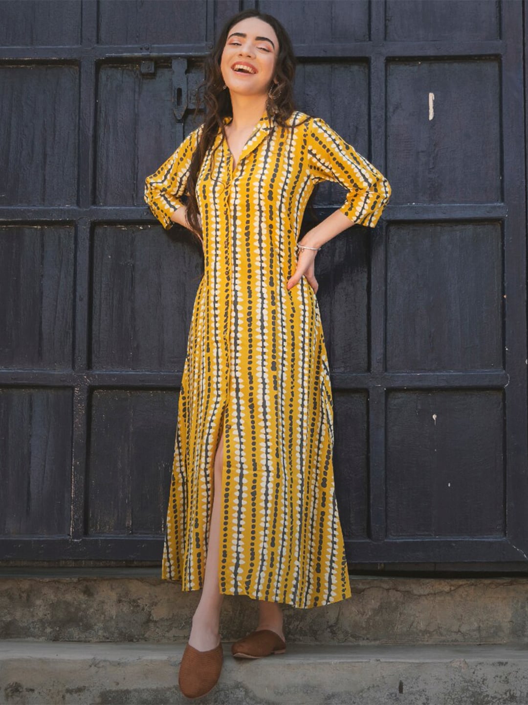 Rustorange Printed Shirt Maxi Cotton Dress Price in India