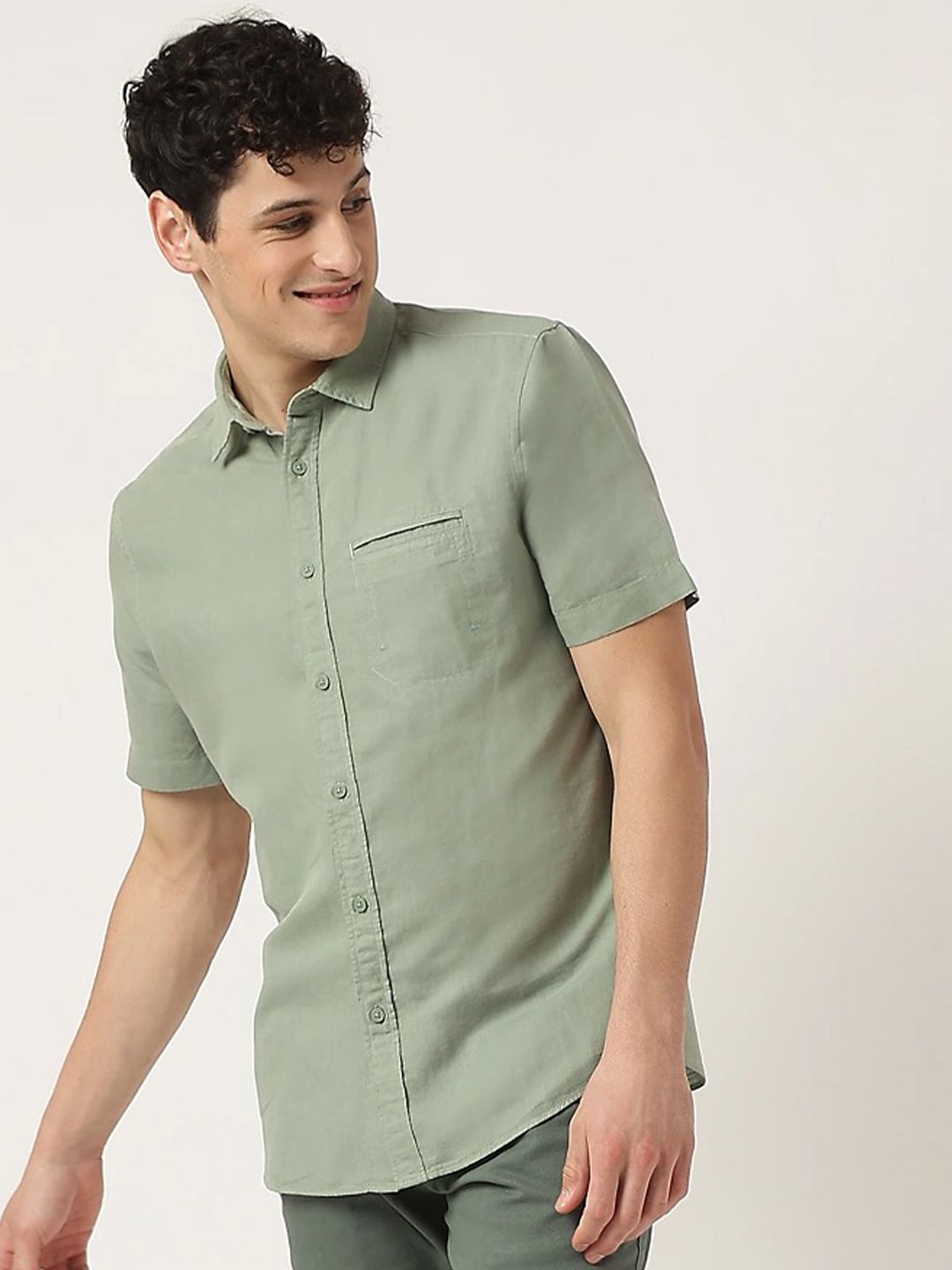 Green Oversized Half Sleeves Shirt|155048101