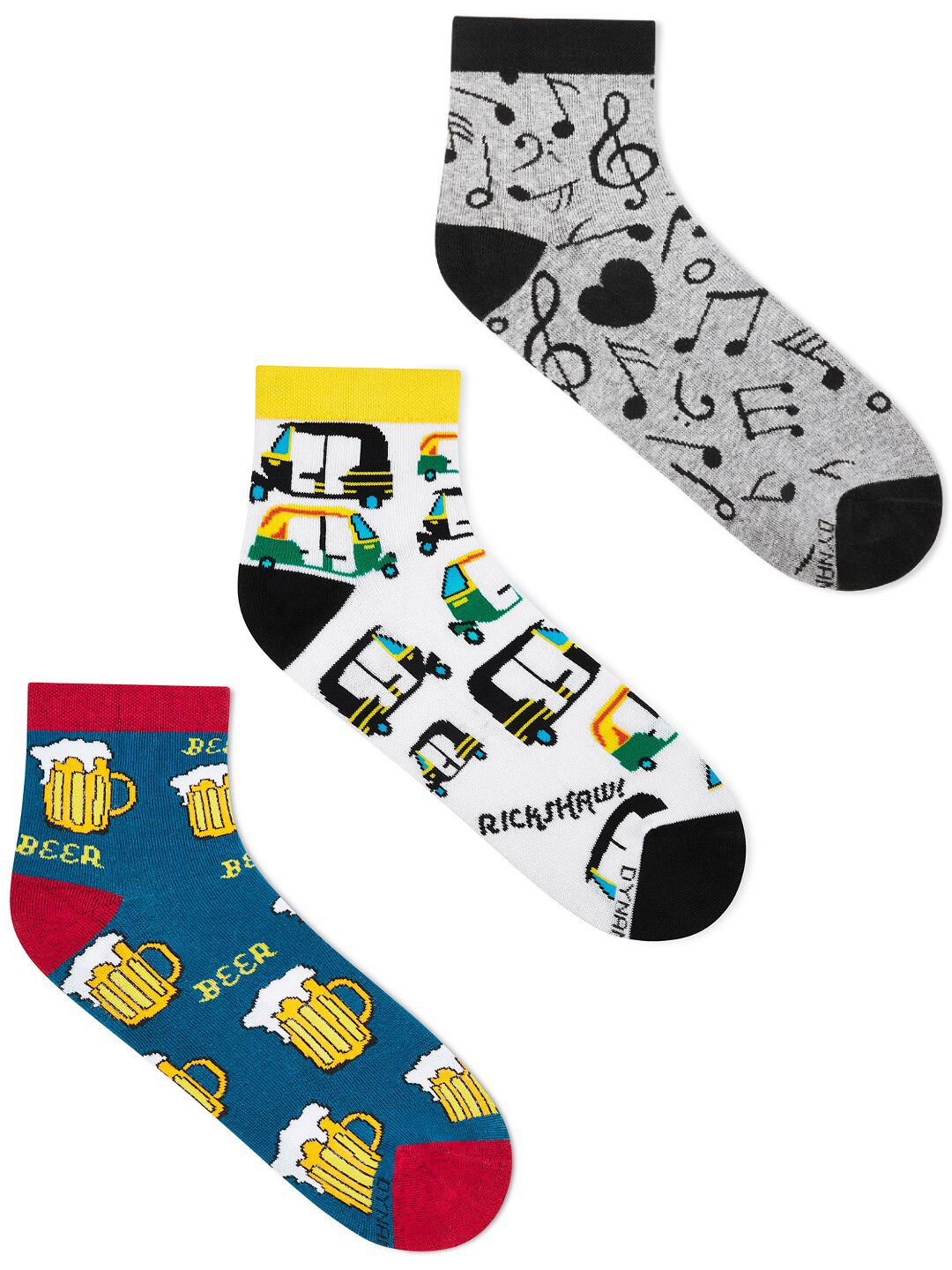 Dynamocks Pack Of 3 Patterned Ankle-Length Socks