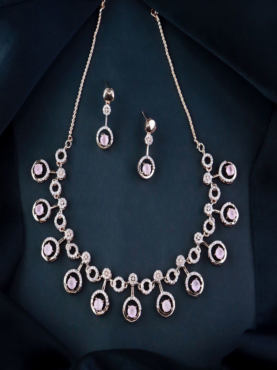 I Jewels Women Rose Gold-Plated AD-Studded Jewellery Set