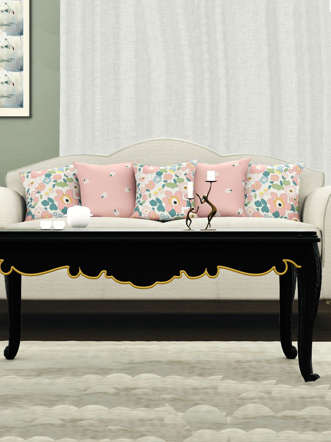 CHHAVI INDIA 5 Pcs Pink & White Floral Printed Square Cushion Covers