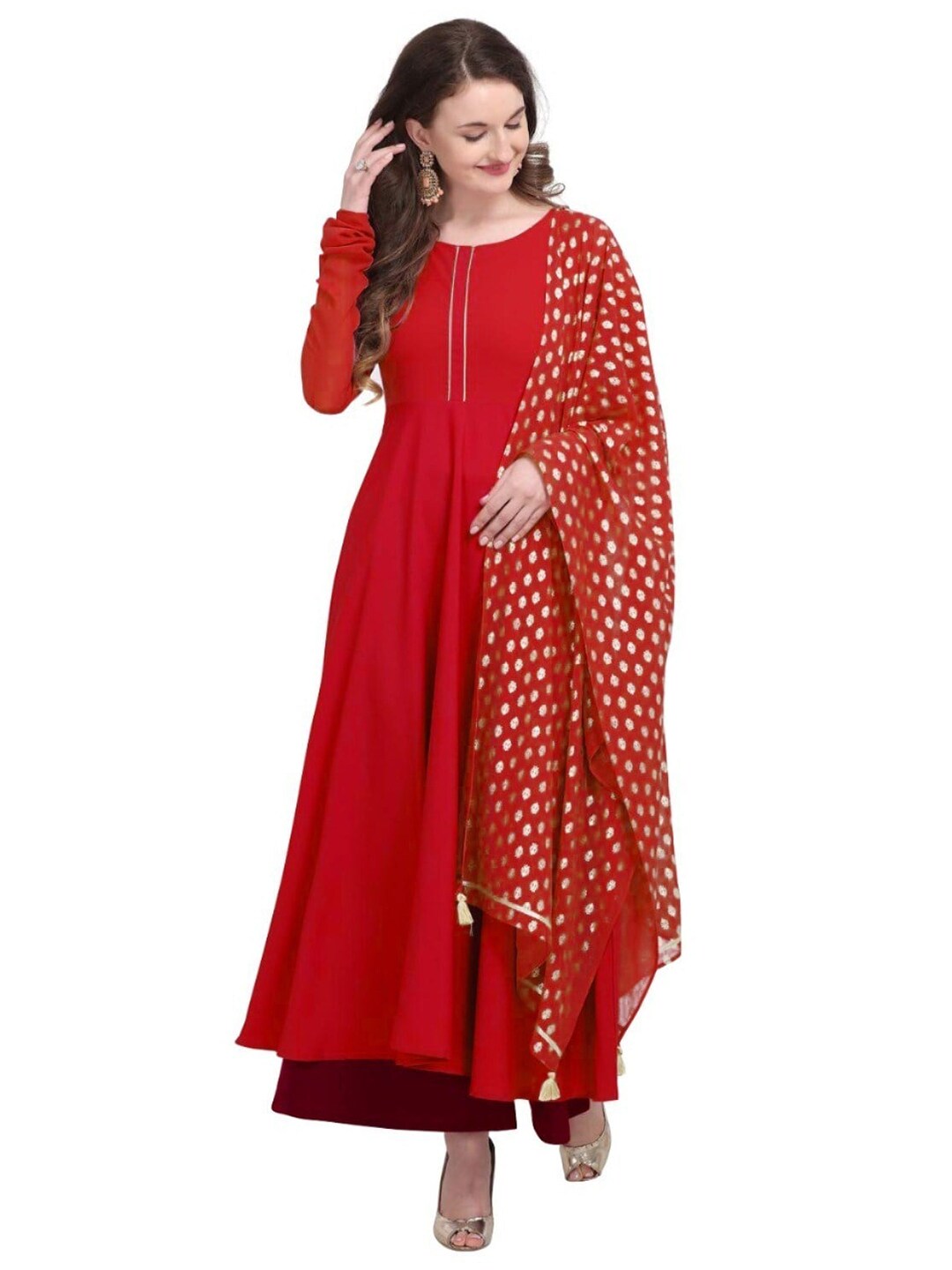 APNISHA Georgette Ethnic Maxi Dress With Dupatta Price in India