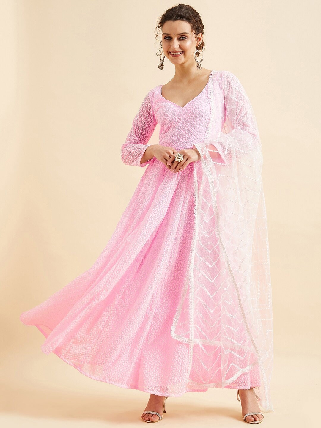 PANIT Pink Georgette Ethnic Maxi Maxi Dress Price in India