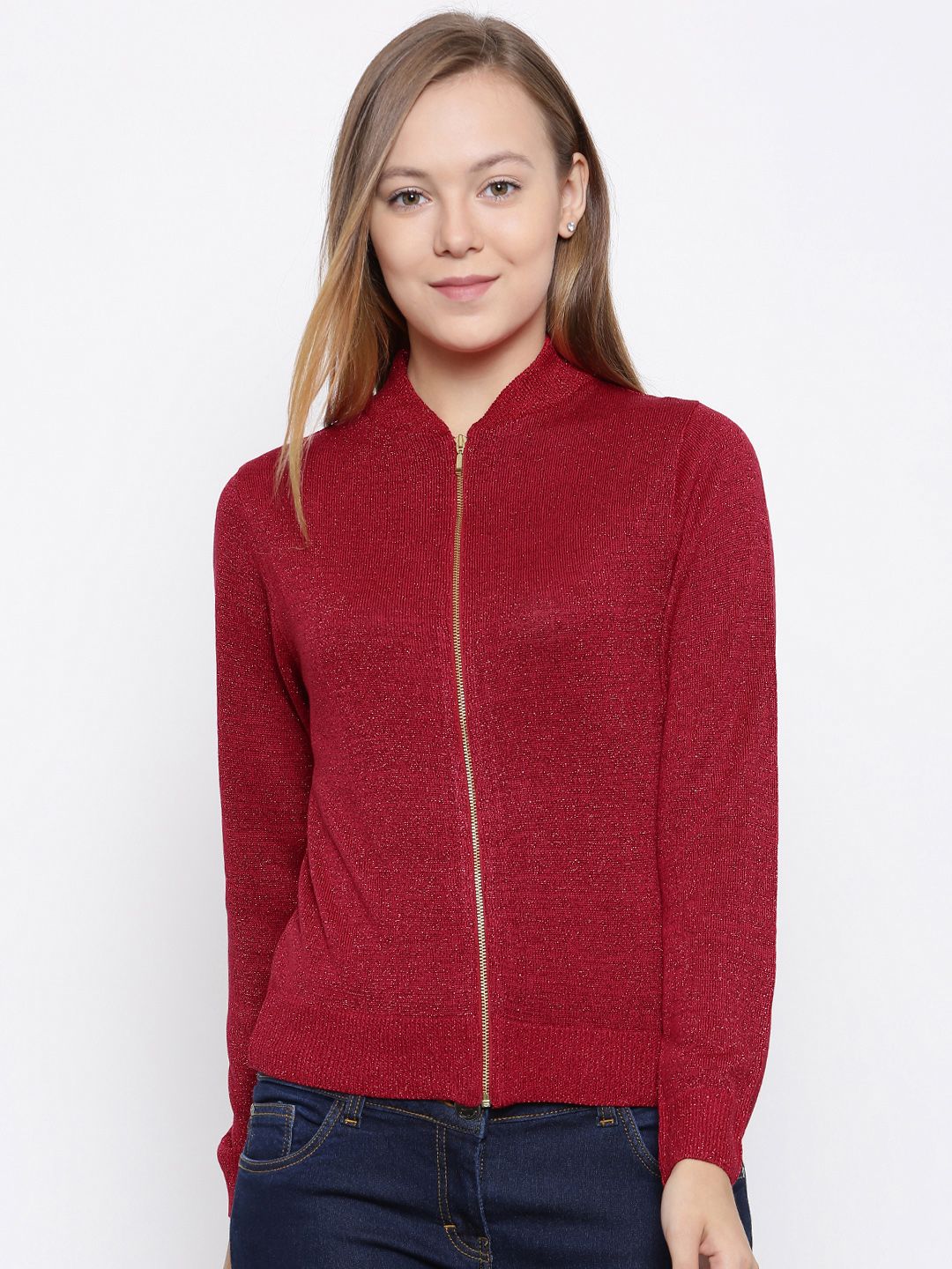 Park Avenue Woman Red Solid Cardigan Price in India