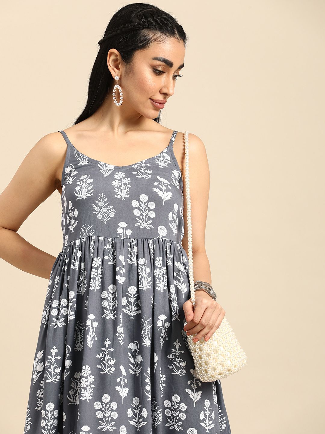 Anouk Floral Printed Fit & Flare Sleeveless Dress Price in India