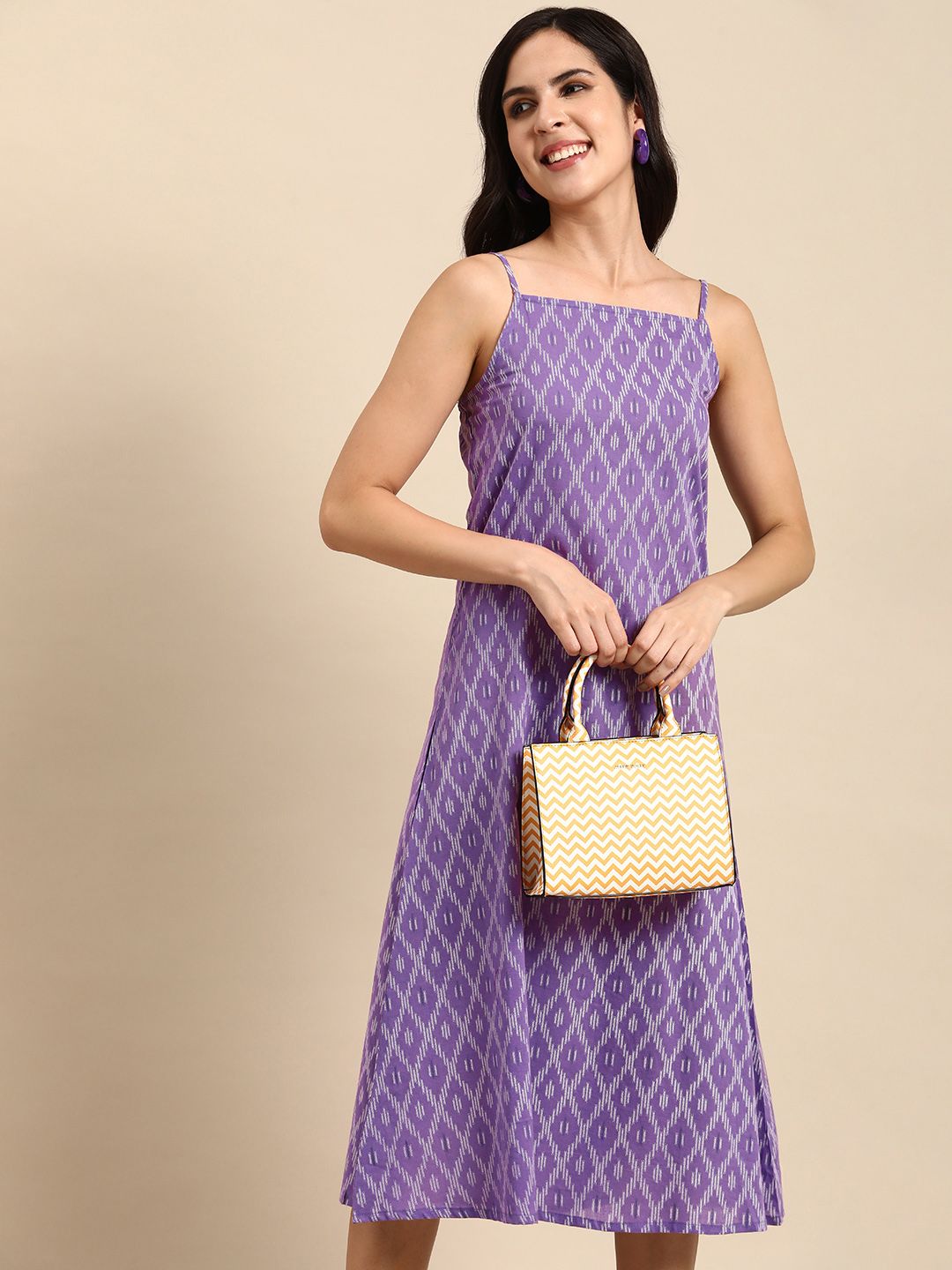 Anouk Geometric Printed Pure Cotton A-Line Midi Dress Price in India