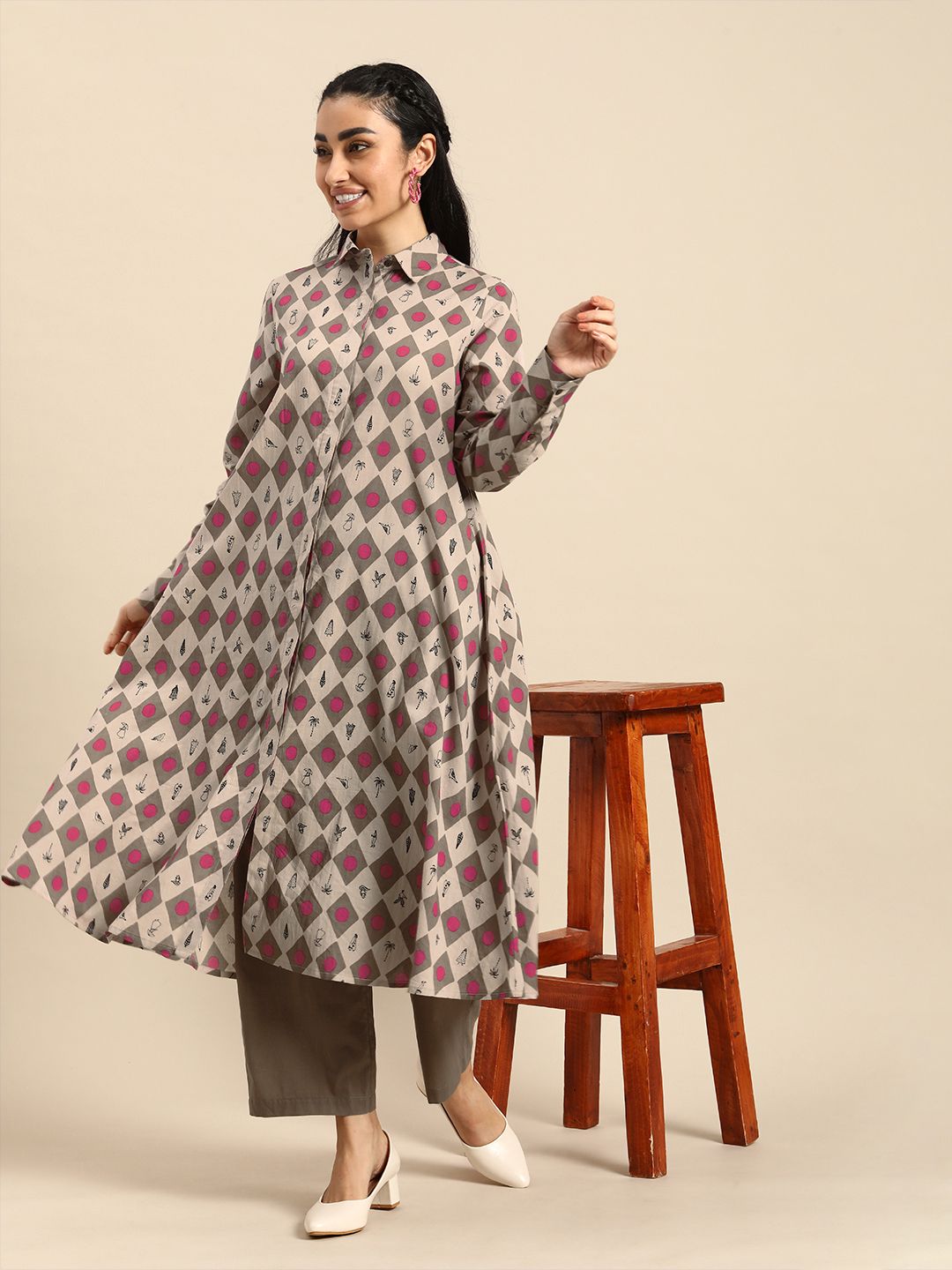 Anouk Women Quirky Printed Pure Cotton Kurta with Trousers Price in India