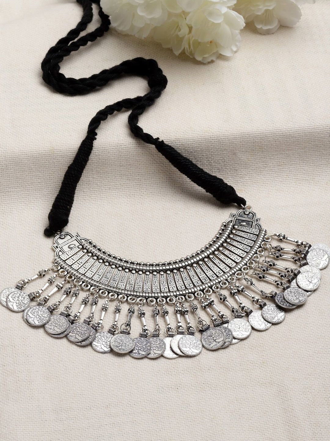 Buy PANASH Oxidised Silver-Plated Coin Shaped Choker Necklace