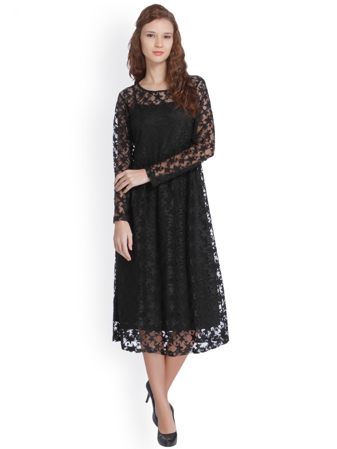 Buy ONLY Women Black Self Design Lace A-Line Dress - Dresses for Women  2166613 | Myntra