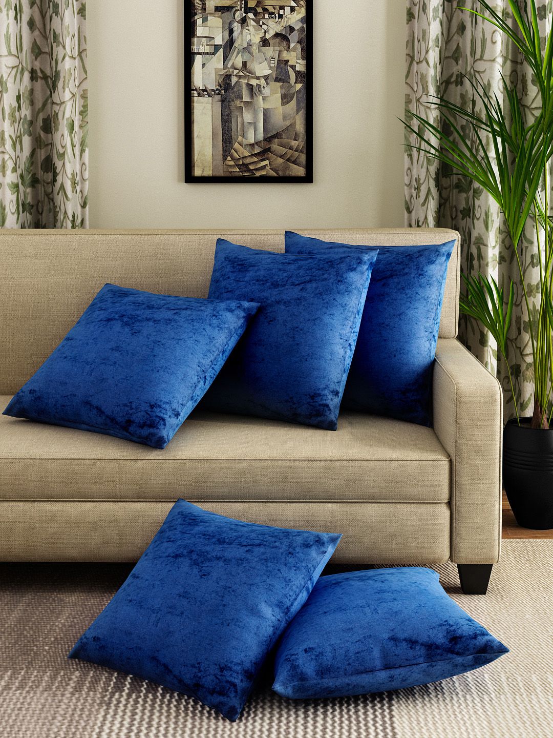 ROMEE Blue Set of 5 Cushion Covers Price in India